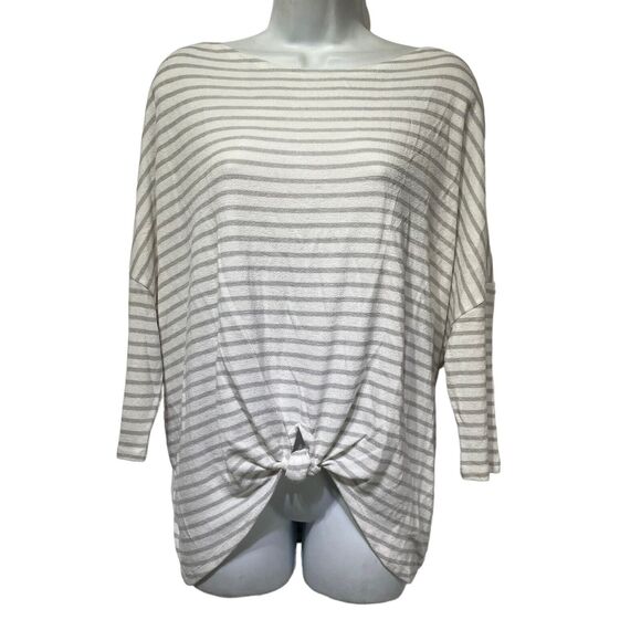 eden in love Honolulu stripe short sleeve front tie blouse Size L - Picture 1 of 5